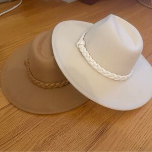 *TWO* NWT Mudpie Chunky Braided Fedora - Tan, Beige, OS